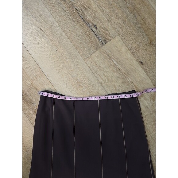Vtg Academia Brown A Line Paneled Skirt Womens 12 Tan Trim Modest Sigrid Olsen - Picture 2 of 8